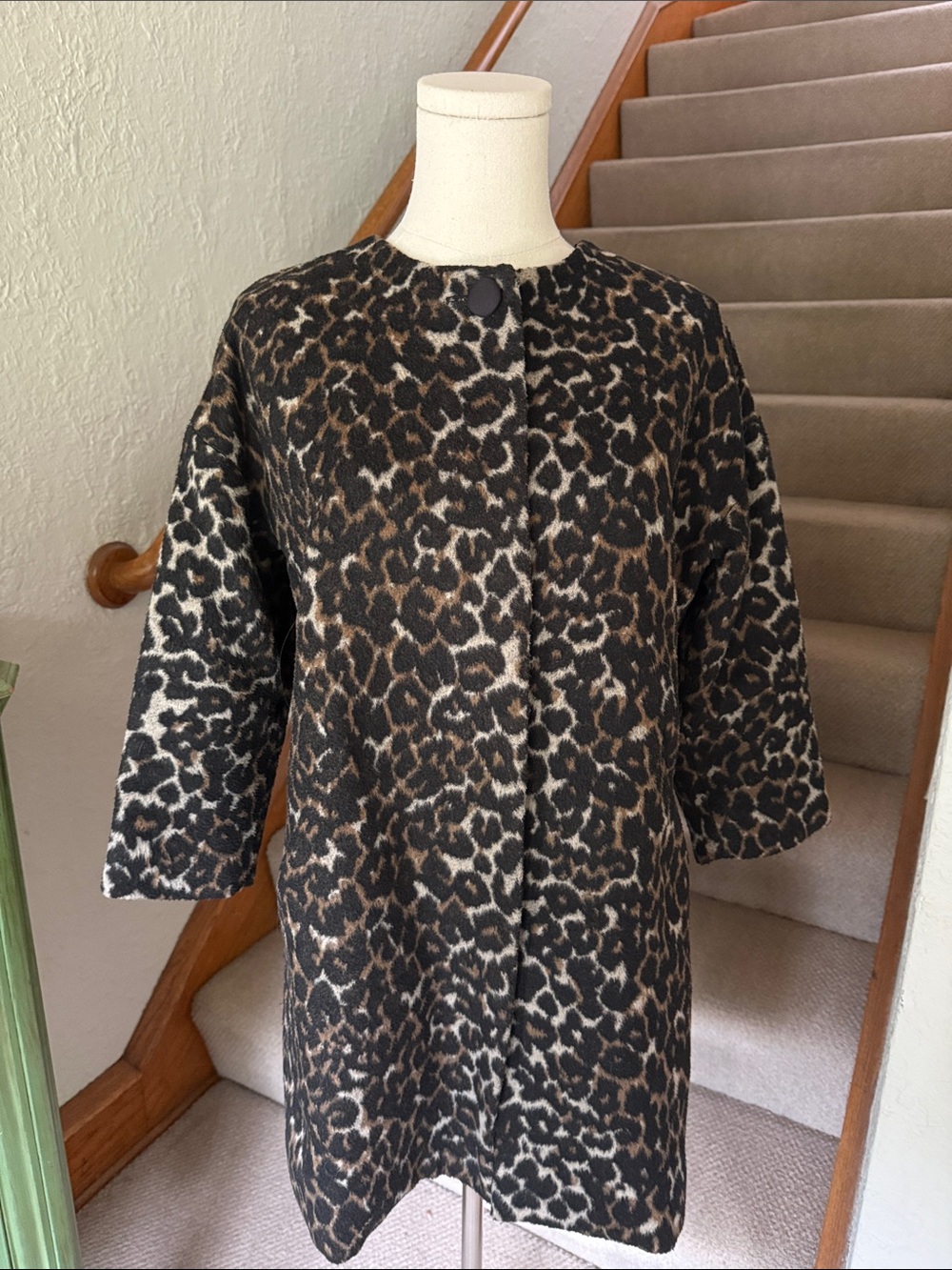 Vince Camuto Leopard Print Pea Coat in Brown and Black